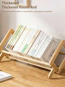 1pc Minimalist Bamboo Desktop Bookshelf, Single Layer Foldable Book Storage Rack, Natural Wood Style Book Organizer, Suitable For Home Office Bedroom Desktop Display, 30cm/40cm Optional - Multicolor - View 5