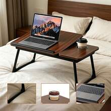 Klappbarer Laptop-Tisch Für Bett & Sofa, Mobiler Notebook-Tisch Als Serviertablett – Ideal Für Frühstück, Arbeit, Essen & Lernen Im Bett, Braune Lapdesk-Platte Mit Beinen, Praktisches Bett-Tablett Für Zuhause, Schlafzimmer & Wohnzimmer, Leichter Klapptisch Für Reisen & Fernsehen - Schwarz - Übersicht 6