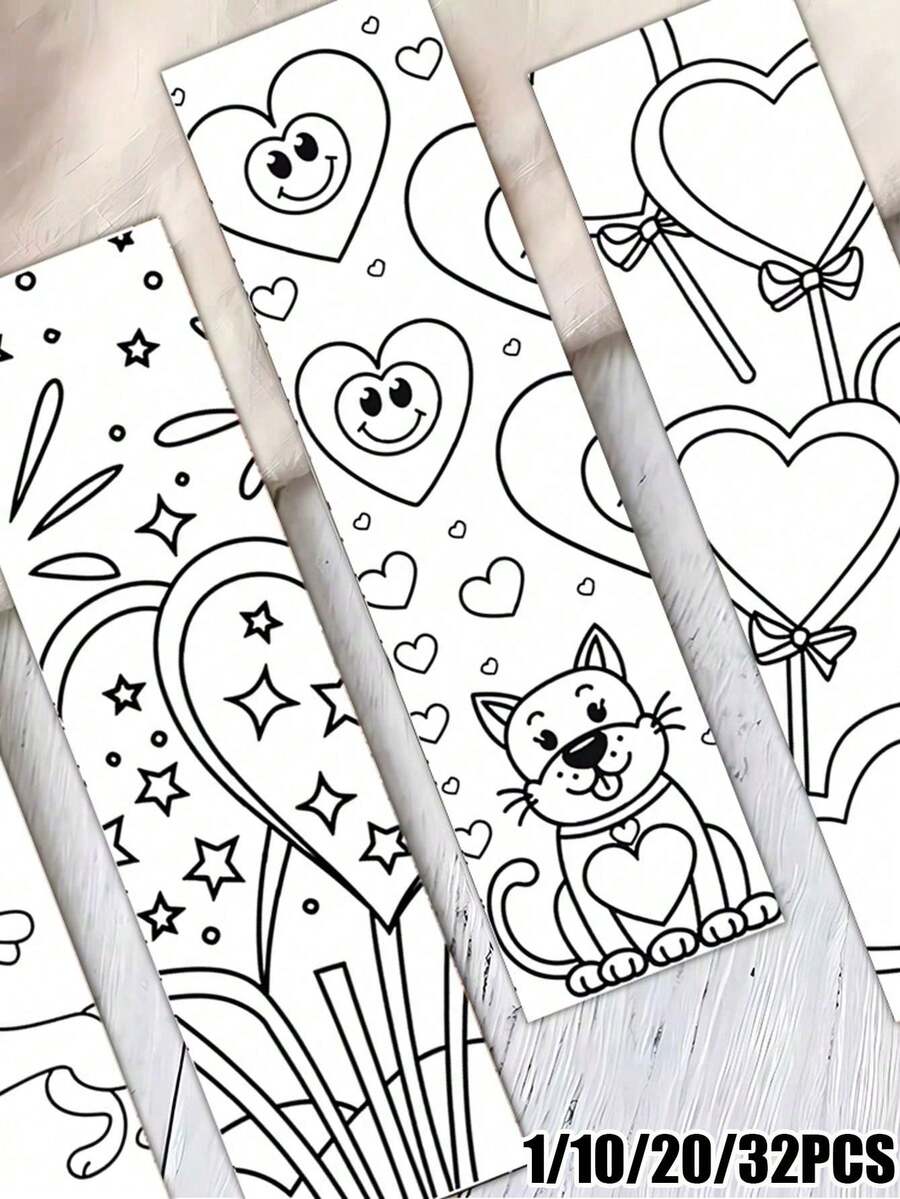 1/10/20/32pcs DIY Colorable Bookmarks With Heart-Shaped Pages - Colorable Bookmarks For Adults, Teachers And Book Lovers - Minimalist Reading Reward Gift, Suitable For Books, Journals And Planners Page Markers, Set Of 32pcs - Multicolor - View 1