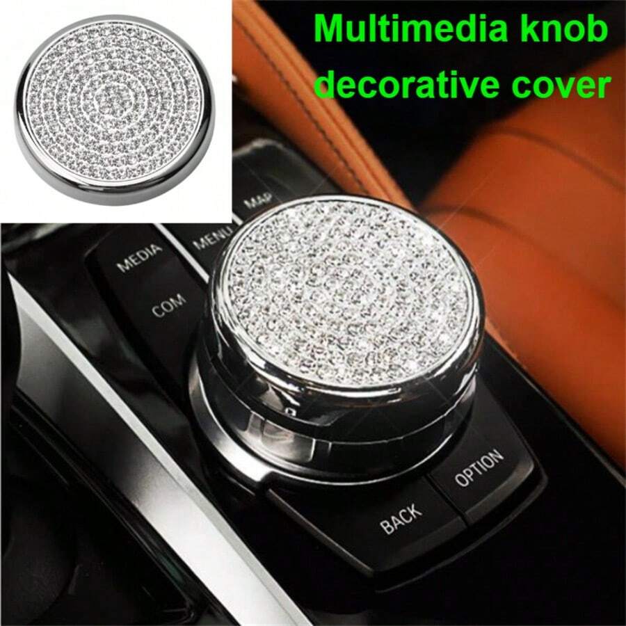 TRTY Car Center Console Multimedia Modification Knob Cover, Rhinestone Sparkling, Interior Knob Protective Cover Sticker, Suitable For BMW New 1 Series 3 Series GT 5 Series 7 Series X3 X6, Also An Ideal Holiday And Birthday Gift