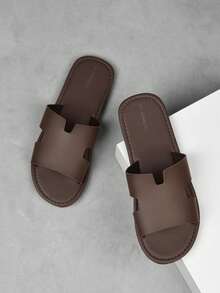 Sandal Kasual Pria Warna Polos, Bagian Atas Mikrofiber, Sandal Pantai Kasual Anti Selip Ujung Terbuka, Cocok untuk Berjalan di Dalam dan Luar Ruangan, Musim Semi dan Musim Panas - Coklat - View 5