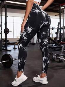 High Waist Tight Seamless Shaping Compression Leggings, Smile Line Design, Sculpting Abdominal Lines - Black and White - View 2