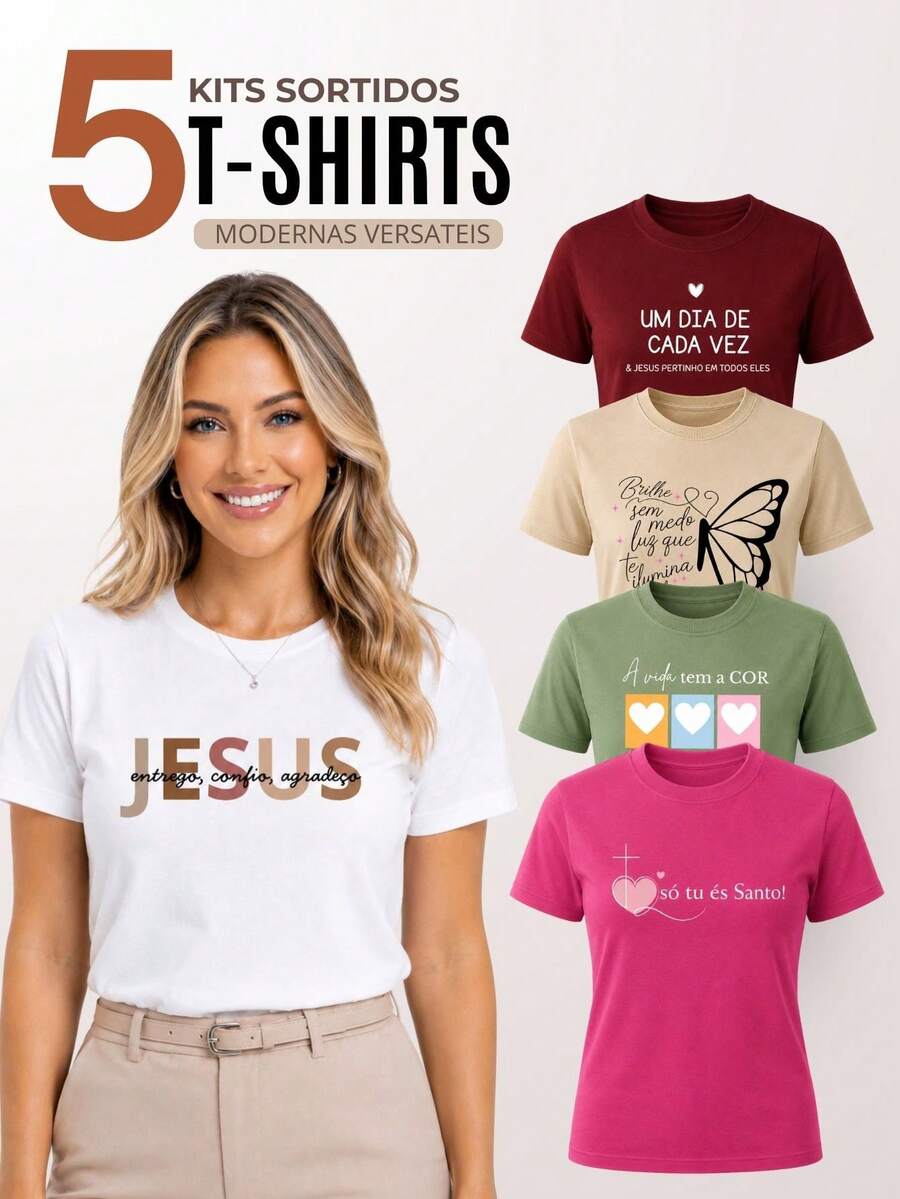 Kit 5 T-shirt Feminina Blusa Baby Look Camiseta Blusinha