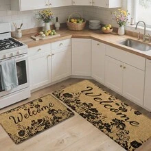 1pc, Home Decor, Floral Pattern Print, Linen Kitchen Rug, Kitchen Mat, Floor Mat, Bathroom Mat, Door Mat, 3D Print Rectangular, Suitable For Living Room, Bedroom, Hallway, Bathroom, Laundry Room - Polyester Rug, Suitable For Indoor And Outdoor Home Decor - Multicolor - View 3