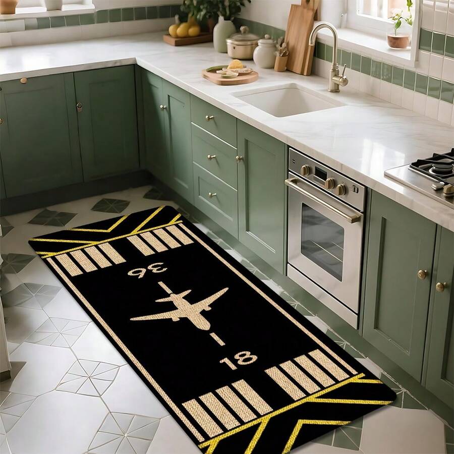 1 pieza, Decoración del hogar, Estampado de patrón de avión, Alfombra de cocina de lino, Tapete de cocina, Tapete de piso, Tapete de baño, Tapete de puerta, Impresión 3D rectangular, Adecuado para sala de estar, dormitorio, pasillo, baño, lavandería - Alfombra de poliéster, Adecuado para decoración del hogar interior y exterior - Multicolor - Ver 1