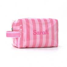 Bolsa de maquillaje a rayas personalizada con asa, organizador de cosméticos de gran capacidad, bolsa de almacenamiento de artículos de tocador, bolsa de viaje con cierre de cremallera, para uso diario, regalo de cumpleaños - Multicolor - Ver 21