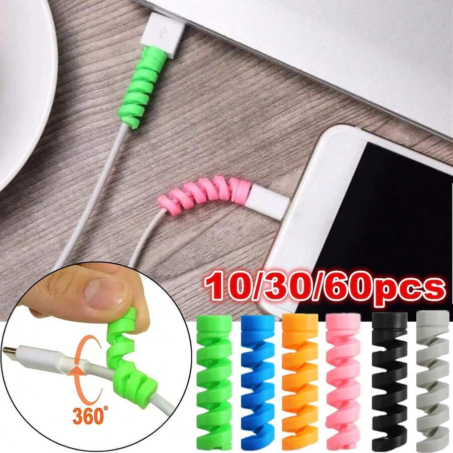 10/30/60 piezas Protector de cable en espiral Juego de escritorio Organizador de cable de auriculares Almacenamiento de cable de datos Enrollador de cable Accesorios de oficina