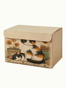 1pc Large Capacity Felt Storage Box With Cat Pattern, Practical Home Organizer For Clothes, Blankets, Bedding And Miscellaneous Items, Suitable For Closet, Living Room And Bedroom - Multicolor - View 7