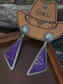 1 Đôi Bông Tai Nữ Phong Cách Vintage Châu Âu Mỹ Hình C Phóng Đại Hình Học Tam Giác Màu Ngọc Lam Đa Sắc - bông tai - Xem 13