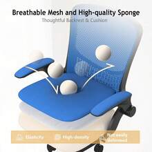Ergonomic Mesh Office Chair With Flip Armrests And Lumbar Support - Blue - View 6