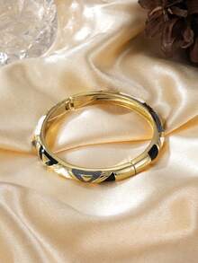 1PC Vintage Opulent FreeForm Zinc Alloy Gold-Plated Enamel Multi-ColorWide Flat Chunky Statement Cuff BraceletNew Year Christmas Dairy Party Clubwear - Bracelet - View 20