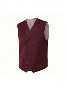 Men's Formal Vest, 1 Piece Slim Fit Suit Waistcoat, Professional Attire Matching - Burgundy - View 3