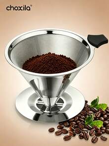 choxila 1 buah Saringan Kopi Stainless Steel yang Dapat Digunakan Kembali, Corong Kopi Tetes dengan Pegangan, Saringan Logam Jaring Halus Cocok untuk Kopi Seduh Dingin, Kopi Brasil, dan Kopi Buatan Rumah - Perak - View 1
