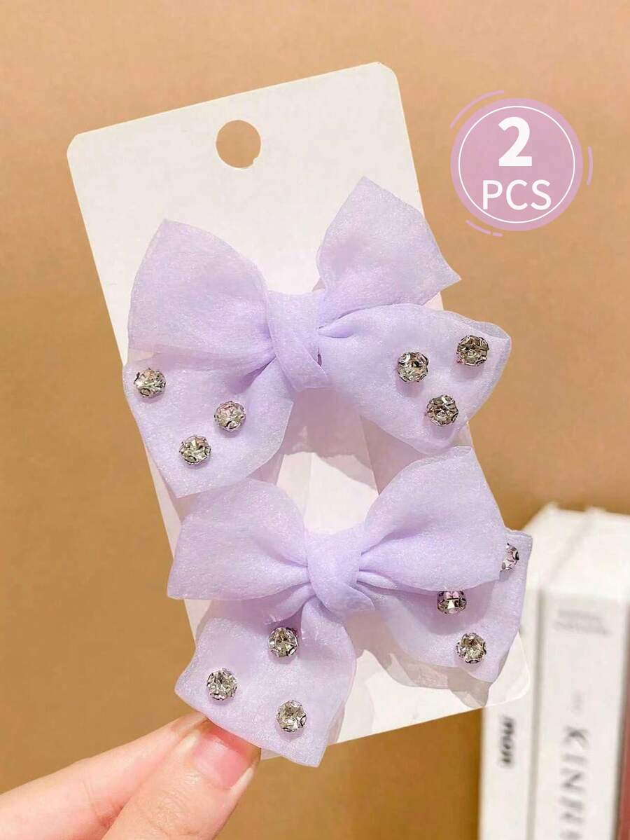 2pcs Girls Multi-Color Faux Pearl Bow Hair Clips - Mauve Purple - View 1