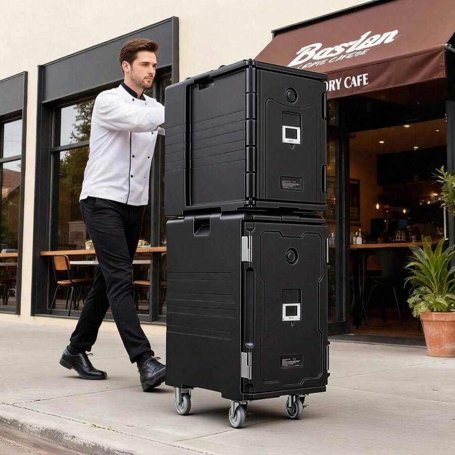 120L Insulated Food Tray Carrier, Hot Box For Catering, Food Box Carrier With Double Buckles, Front Loading With Handles And Wheels For Restaurant, Canteen - 120公升 - 查看 1
