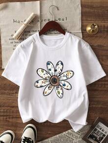 4pcs Women's Casual Short Sleeve Round Neck T-Shirts - Printed Pattern, Soft & Comfortable Fabric, Machine Washable, Summer Tops For Ladies, Everyday Wear - Multicolor - View 4