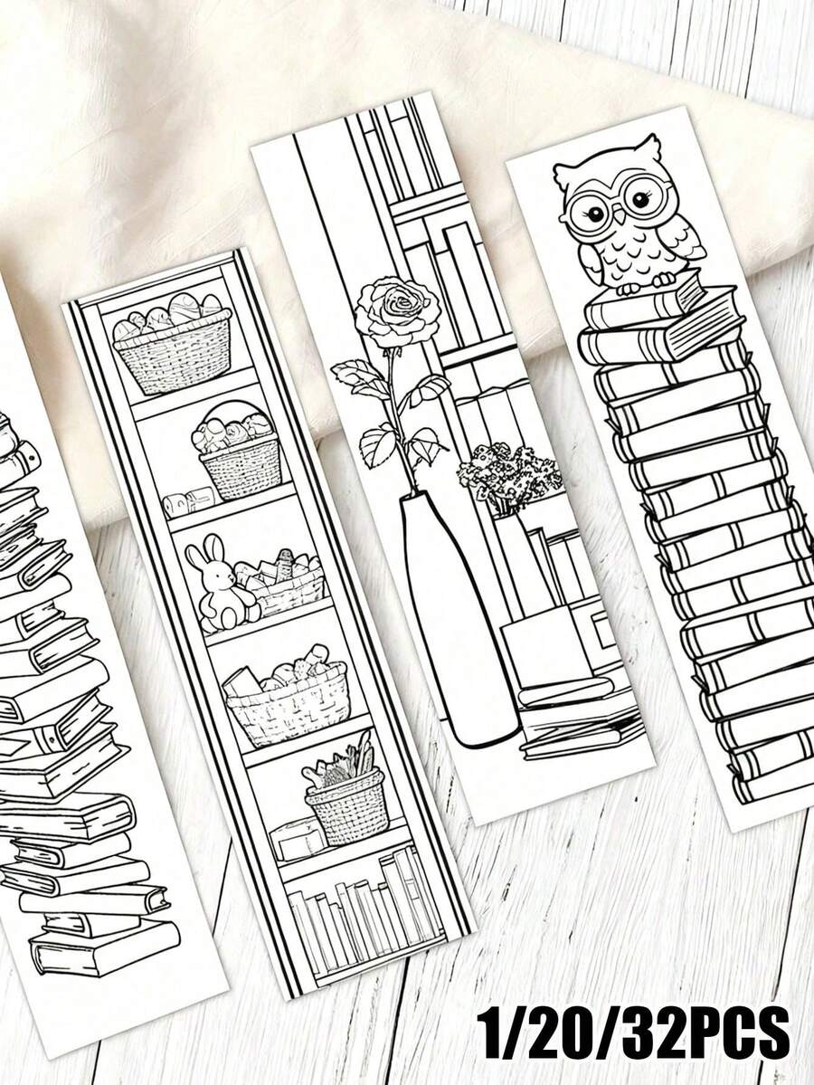 1/20/32pcs Black And White Line Art Bookmarks, DIY Bookmarks, Hand-Drawn Coloring Bookmarks, Decorate Book Pages, Add Color To Book Pages, Exquisite Non-Repeating Bookmarks, Creative Aesthetic Bookmarks, Artistic Illustrations, Perfect For Teachers, Readers And Book Lovers, Perfect As Gifts, Party, Birthday Gifts, Set Of 32pcs - Multicolor - View 1