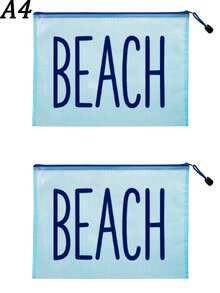 多色防水時尚網格海灘包，印有「Beach」字樣的化妝包，海灘主題。大容量透明化妝包，尼龍拉鍊盥洗包，輕巧，可存放防曬霜、零食、比基尼和海灘必需品。春夏季防曬收納，適合游泳、海灘、潛水和夏季度假，學生返校，送給朋友、家人、閨蜜、同學的禮物。生日、節日、派對、婚禮（伴娘）、郵輪必需品、畢業、暑假、返校、開學禮物 - 彩色 - 查看 25