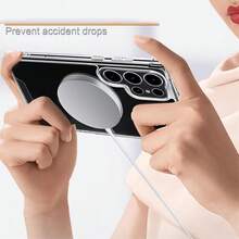 1pc Transparent Magnetic Adsorption Four-Corner Airbag Acrylic PC Backplate TPU Soft Edge Wireless Charging Compatible Protective Phone Case Compatible With Apple 17e/16pro/16promax/16plus/16/16E/15pro/15promax/15plus/15/14pro/14promax/14plus/14/13pro/13promax/13/12pro/12promax/12/11promax/11/11pro/XSmax/XR/XS/X And Galaxy S25Ultra/S25Plus/S25/S24Ultra/S24Plus/S24/S23Ultra/S23Plus/S23/S22Ultra/S22Plus/S22 - Clear - View 10