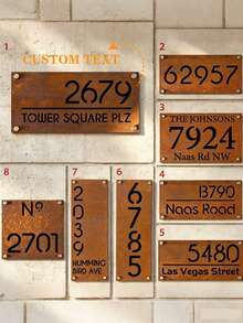 1pc Customized Rusty Metal Address Sign, Outdoor Door Plaque, 2D Printed Faux Rusty Address Plate, Modern Address Sign, Personalized Door Plaque Gift, Iron Material, Wall-Mounted Structure, Customized Welcome Sign | Elegant Door Plaque | Exquisite Design - Multicolor - View 1