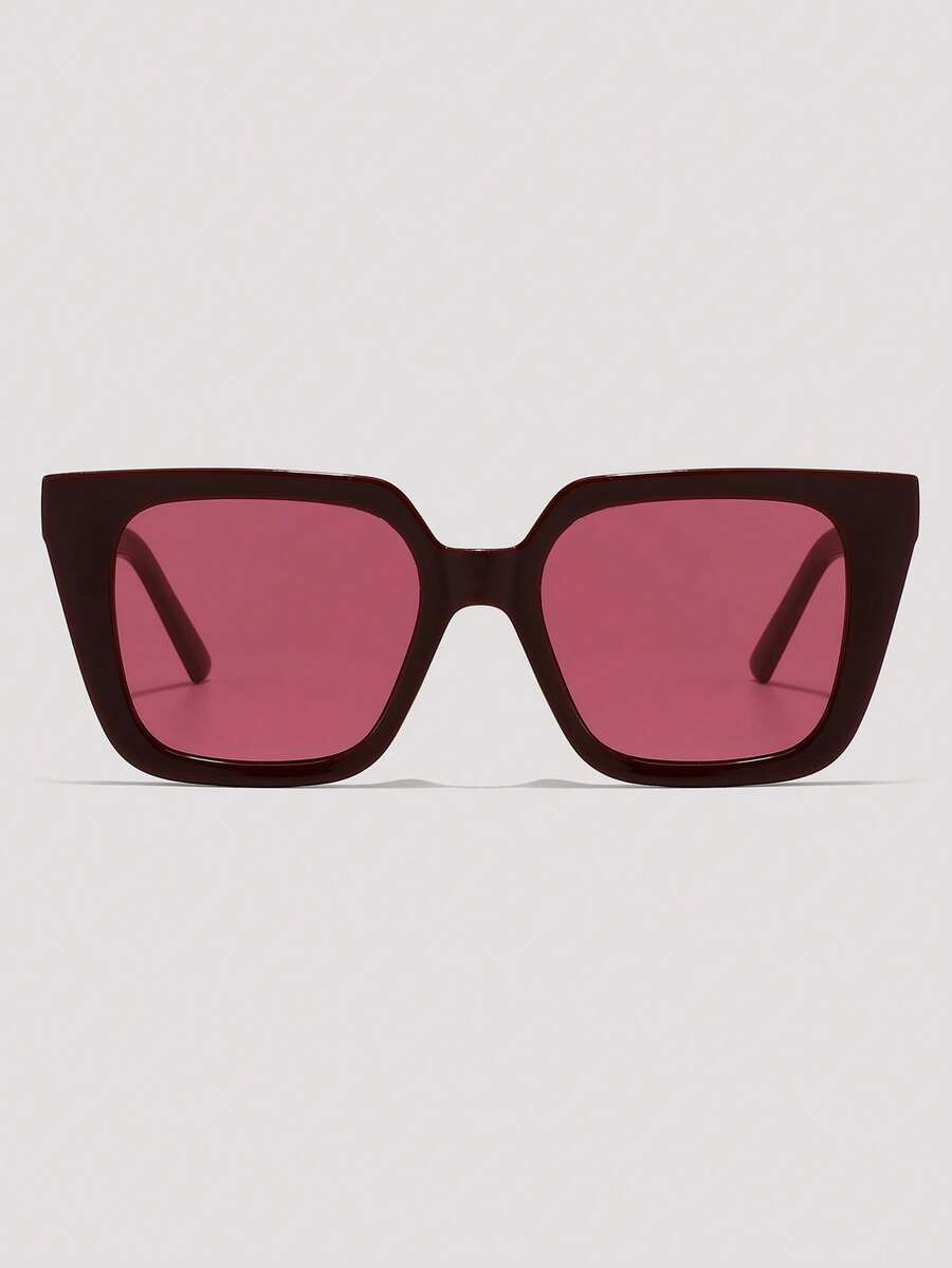 Visivana 1pc Casual Square Frame Fashion Glasses, Women's Fashion Y2K UV Protection Beach Travel Party Gift, Everyday Wear Elegent Modern - Burgundy - View 1