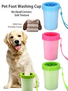 Taza portátil de silicona para limpiar patas de mascotas, lavador de patas suave y delicado para mascotas, adecuado para perros y gatos, cepillo para limpiar patas sucias, viene con toalla - Multicolor - Ver 2