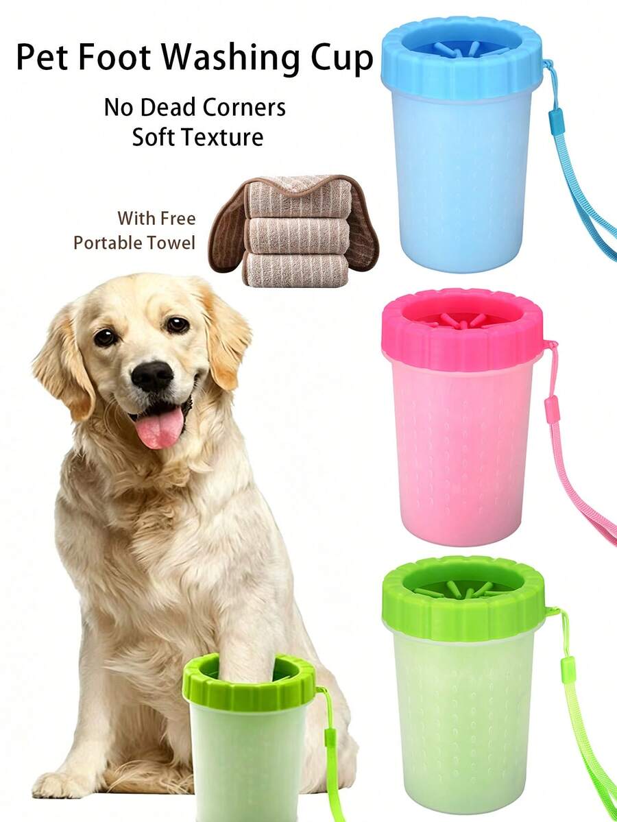 Taza portátil de silicona para limpiar patas de mascotas, lavador de patas suave y delicado para mascotas, adecuado para perros y gatos, cepillo para limpiar patas sucias, viene con toalla