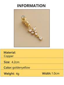 1pc Copper Zirconia Bow Pendant Navel Clip Suitable For Daily Wear - Yellow Gold - View 6