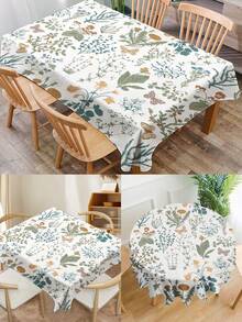 1pc Plant Floral Pattern Printed Tablecloth, Modern Style Polyester Fiber Rectangular Round Waterproof Tablecloth, Digital Printed Tablecloth Suitable For Living Room Home Use, Outdoor Dining Table, Small Round Table - Multicolor - View 1