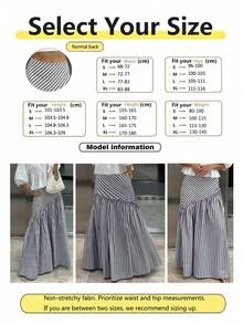 Women's Fashion Casual A-Line Striped Ruffle Hem Versatile Skirt Spring - Navy Blue - View 7