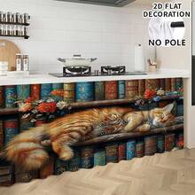 1pc, Home Decor, Cat Pattern Printed Table Skirt, Kitchen Small Curtain, Kitchen Cabinet Cover, With Curtain Holes, Easy To Hang, Rectangular, Machine Woven, Machine Washable, Kitchen Decoration And Accessories, Perfect For Kitchen Cabinets And Home Decor - Multicolor - View 4