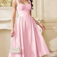Vestido elegante vintage para mujer con bolsillos, vestido de té casual amarillo para fiestas, festivales y vacaciones, vestido blanco de verano para mujer, vestido de fiesta - Celeste - Ver 9