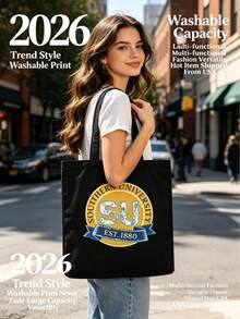 Blue & Yellow Southern University Seal Canvas Tote Bag, Classic College Style ,Canvas Tote Bag With Handles,Durable Canvas Tote Bag,Canvas Tote Bag For Shopping/Grocery - 黑色 - 查看 1