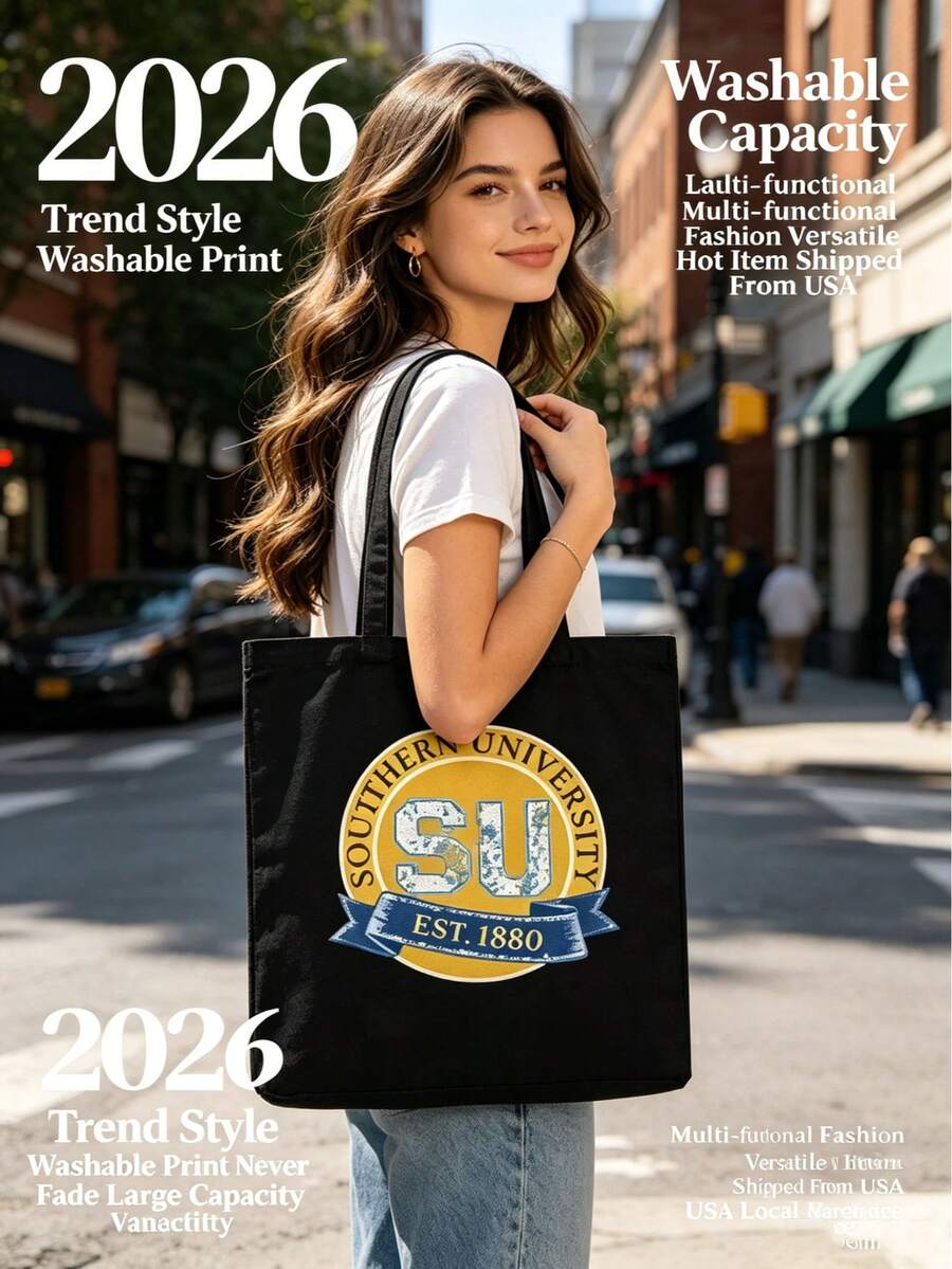 Blue & Yellow Southern University Seal Canvas Tote Bag, Classic College Style ,Canvas Tote Bag With Handles,Durable Canvas Tote Bag,Canvas Tote Bag For Shopping/Grocery - 黑色 - 查看 1