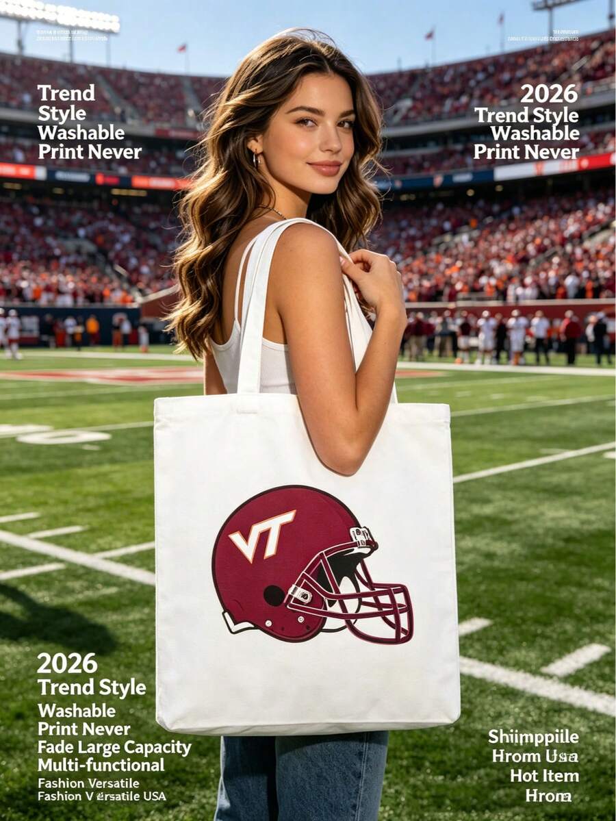 Virginia Tech Hokies Football Canvas Tote Bag, Lightweight Durable Gift,Canvas Market Shopping Bag,Canvas Shopping Bag For Travel,Canvas Tote Bag For Shopping/Grocery - 白色 - 查看 1