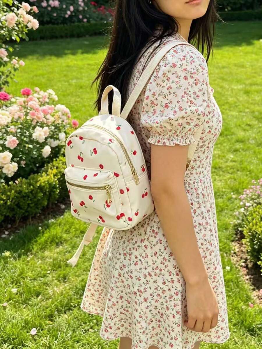 尼龍櫻桃布料時尚百搭旅行街頭女款經典後背包