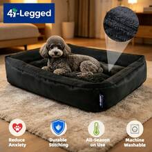 Medium Dog Washable Rectangular Dog Bed, Medium Orthopedic Dog Bed, Warm Soft Comforting Sleep Puppy Bed, Durable Pet Bed, Large Dog Non-Slip Bottom Dog Bed - Black - View 1
