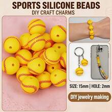 12/36pcs Soccer Silicone Beads Set | 15mm DIY Jewelry Making Materials, Suitable For Keychains, Lanyards | Unisex Handmade Gifts And Educational Projects - Football Printed Silicone Beads - View 5