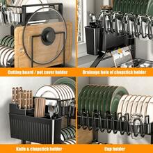 1PCS 2-Tier Carbon Steel Dish Drying Rack Dish Drainer Large Capacity With Drip Tray And Cutlery Holder, Space-Saving For Kitchen Counter - Black - View 8