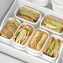 5pcs/1pc Portable Sandwich Box With Lid, Reusable Bread Container For School Lunch, Toast Storage Box For Picnic & Office, Stackable Food Organizer Case, Minimalist White Sandwich Holder , Minimalist Kitchen Storage Bin For Ramen, Dumpling & Bacon - View 1