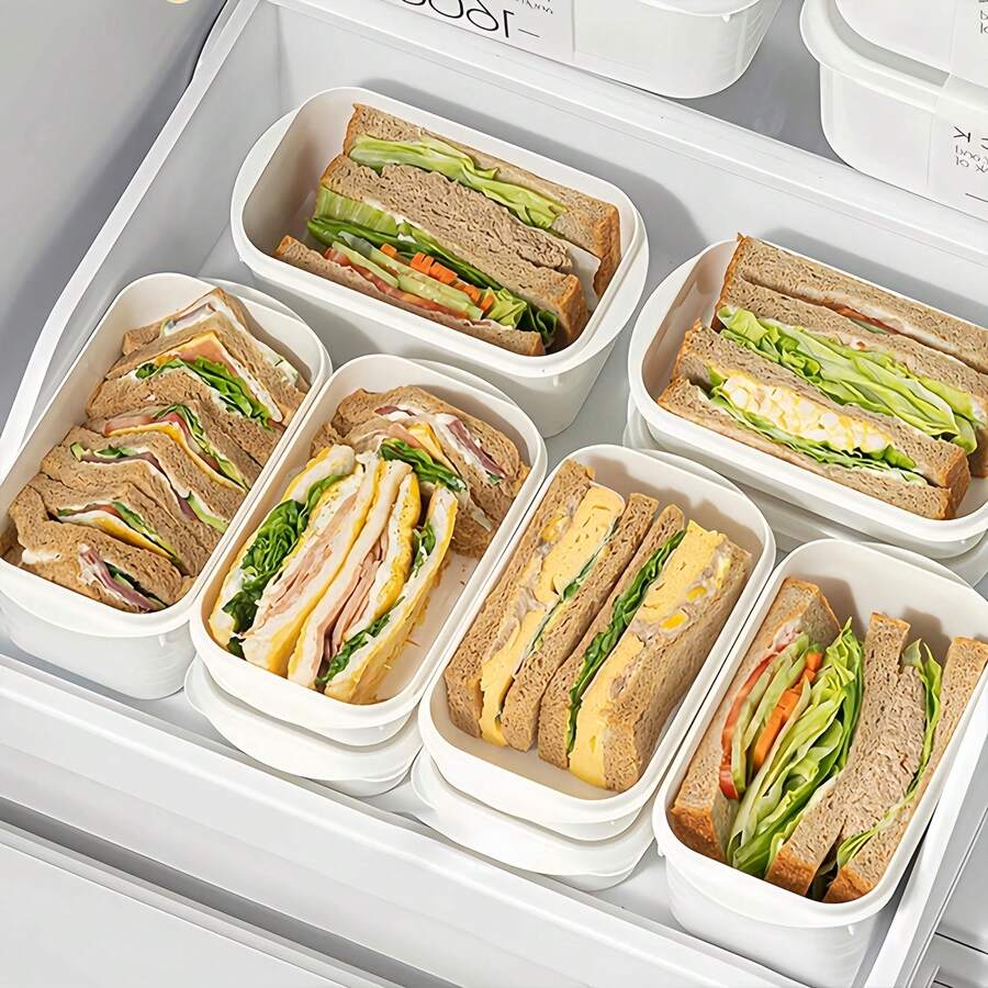 5pcs/1pc Portable Sandwich Box With Lid, Reusable Bread Container For School Lunch, Toast Storage Box For Picnic & Office, Stackable Food Organizer Case, Minimalist White Sandwich Holder , Minimalist Kitchen Storage Bin For Ramen, Dumpling & Bacon - View 1