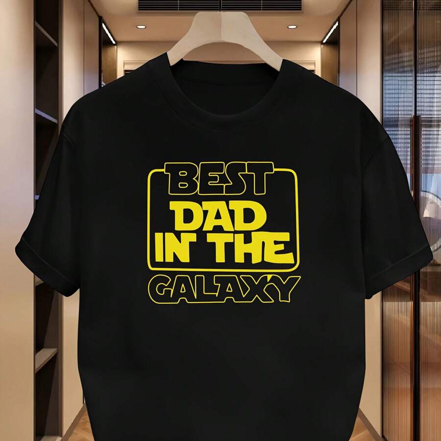 Camiseta de manga corta para hombre con estampado creativo y moderno en inglés - Negro - Ver 1