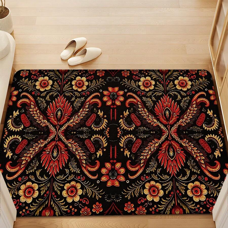 1pc, Home Decor, Bohemian Pattern Print, Linen Kitchen Rug, Kitchen Mat, Floor Mat, Bathroom Mat, Door Mat, 3D Print Rectangular, Suitable For Living Room, Bedroom, Hallway, Bathroom, Laundry Room - Polyester Rug, Suitable For Indoor And Outdoor Home Decor - Multicolor - View 1