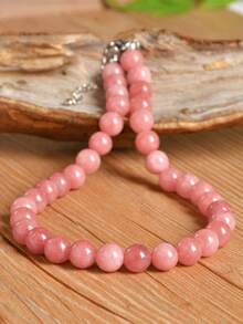 1/2/3pcsChic Sunstone Necklace Exquisite 6mm/8mm/10mm Bead Nature Stone Choker (Nature Stone Colour Is Random) - Pink - View 14