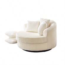 360° Swivel Sofa Chair Modern Corduroy Leisure Sofa Round Chaise Lounge With 5 Removable Pillows For Living Room Bedroom - Beige + Foam+Spring + 1 Seat1 - View 9