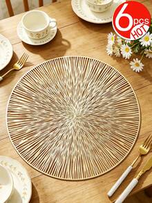 2/12 peças Jogo Americano Redondo de 15" com Padrão de Fogos de Artifício em Folha de Ouro, Material (PVC), Design Vazado com Estampa Dourada, à Prova d'Água, Lavável, Fácil de Limpar, Antiderrapante, Resistente ao Calor, para Decoração de Ambiente, Mesa de Jantar, Decoração Doméstica, Adequado para Feriados, Festas, Aniversários, Casamentos e Jantares - Multicolorido - Visão 19