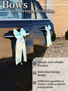 4pcs Wedding Car Decoration Bows, Rhinestone Satin Bows, Wedding Car Decoration Set - View 3