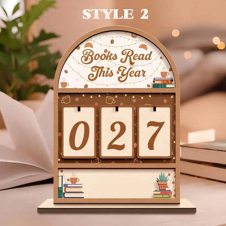 Wooden Desktop Reading Counter Decor, World Book Day Countdown Display - 1PC - View 1