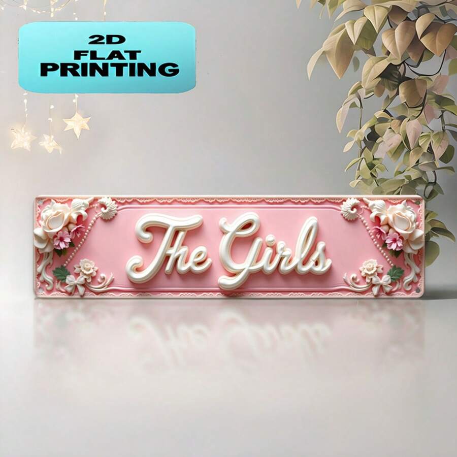 1pc 2D Flat Vintage Print Metal Sign With "Floral - Framed Text Design", 16X4 Inch Weather-Resistant Rustic Farmhouse Style Wall Art, Suitable For Indoor And Outdoor Use