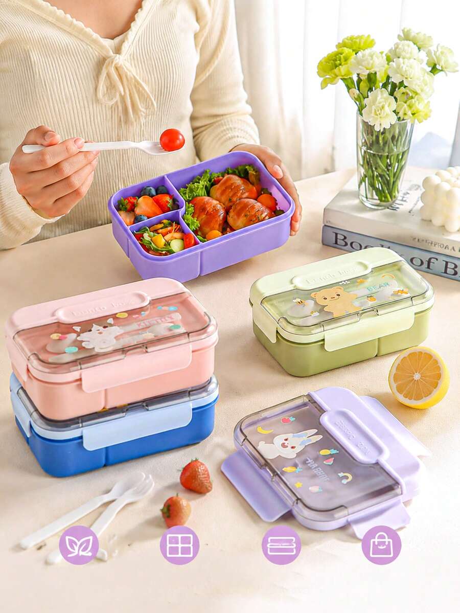 材質食品容器 家用食物保存盒 卡通印花便當盒 長方形分隔便當盒 學生便當盒套組 青少年便當盒 適合學生與上班族日常餐點準備